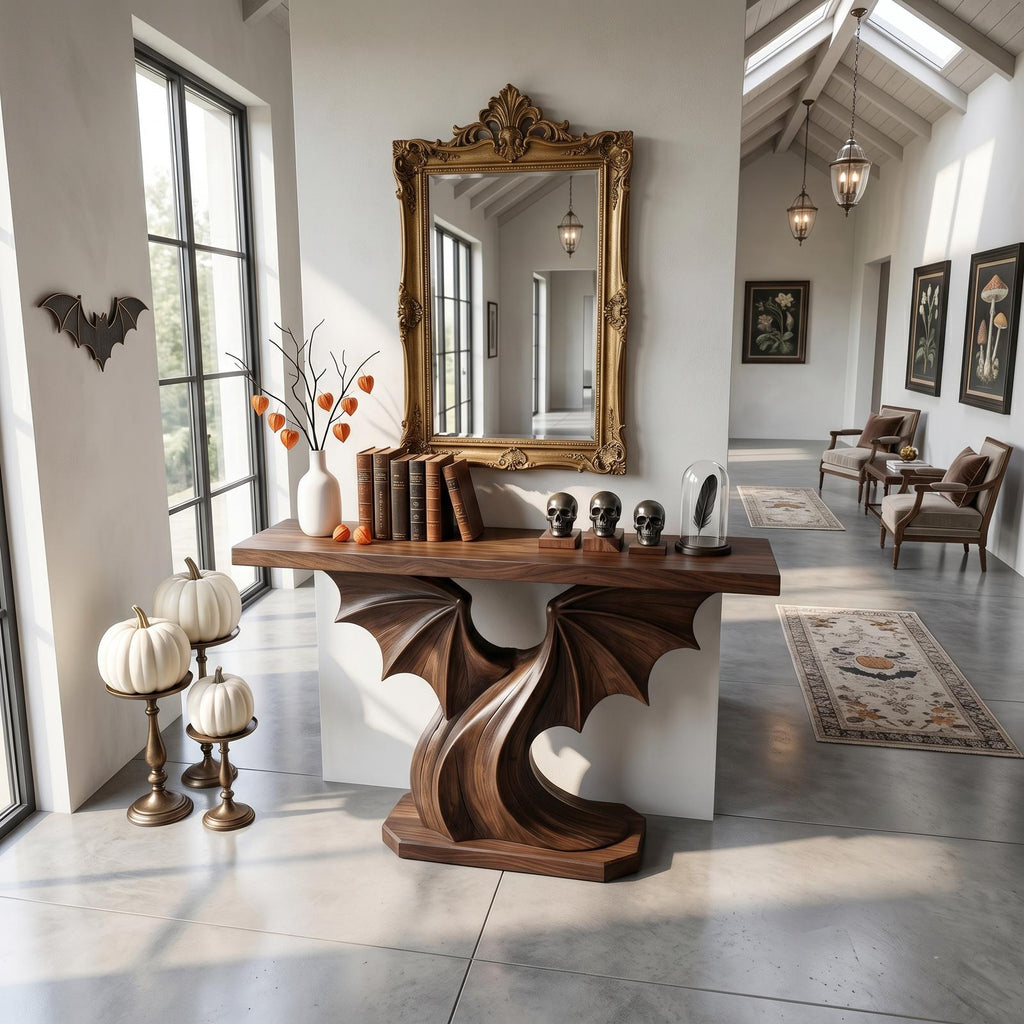 Contemporary Halloween Console Table With Sculptural Bat Wing Design For Entryway And Hallway