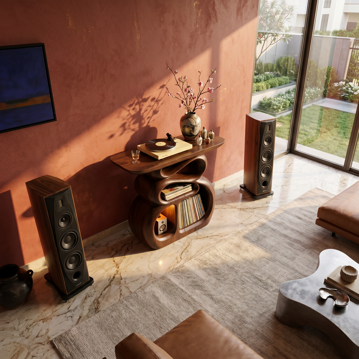 Contemporary Solid Wood Audio Stand, Stereo Media Rack Console for Entertainment Lounge and Hifi Components