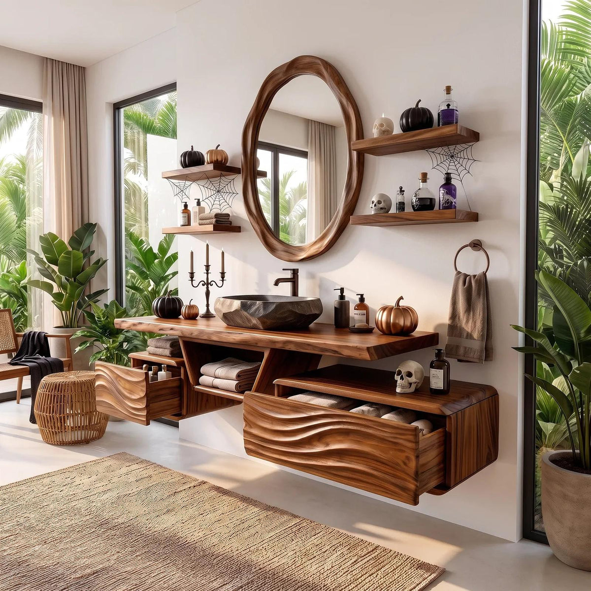 Mid Century Pumpkin Floating Bathroom Vanity Modern Bathroom