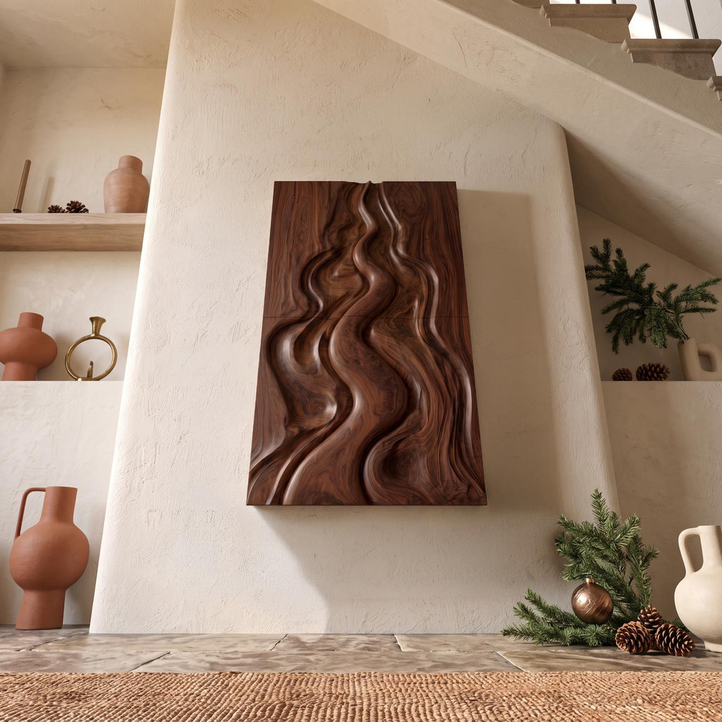 Natural Christmas Abstract Wall Decor With Fluid Carved Design For Bedroom