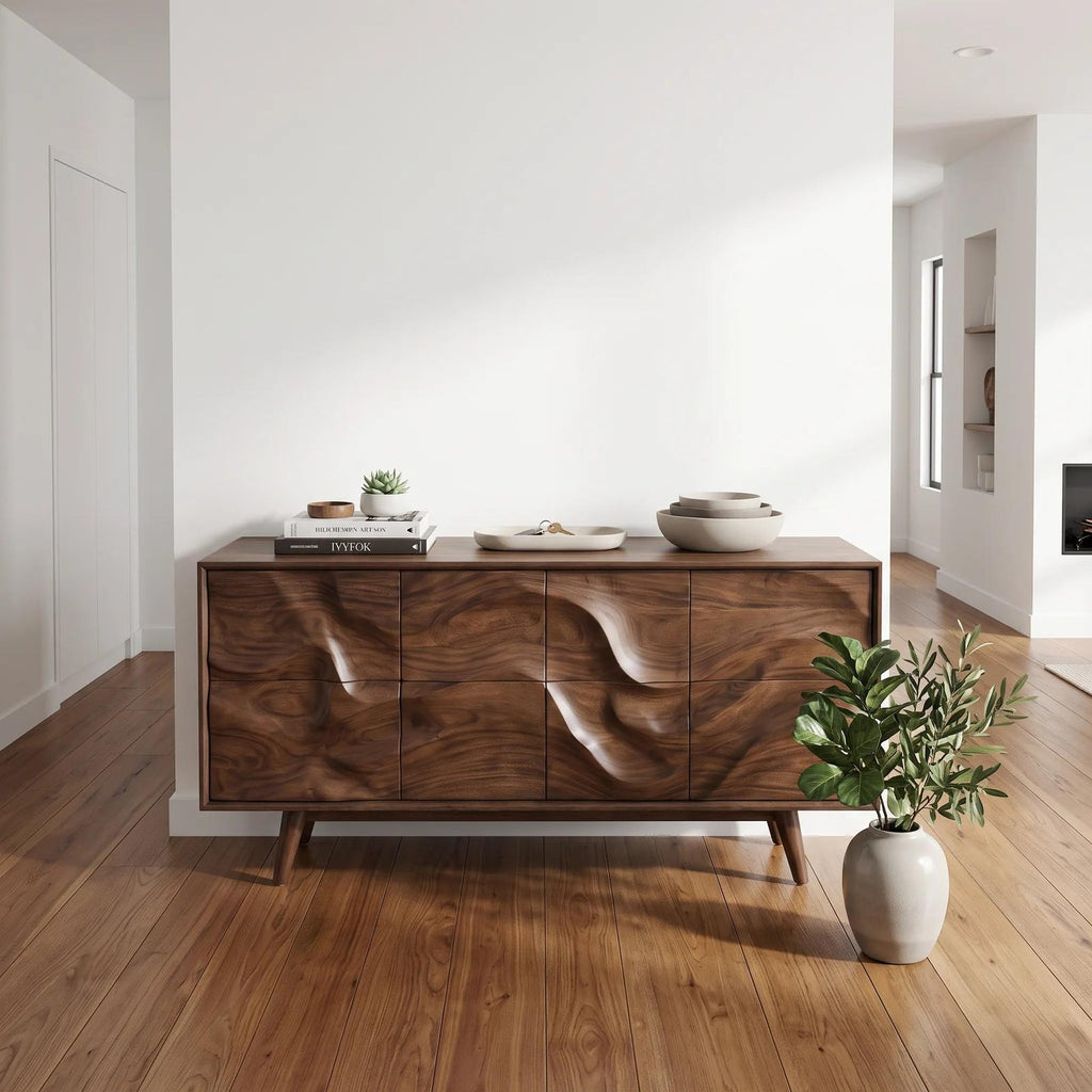 Mid Century Wave Carved Sideboard Living Room