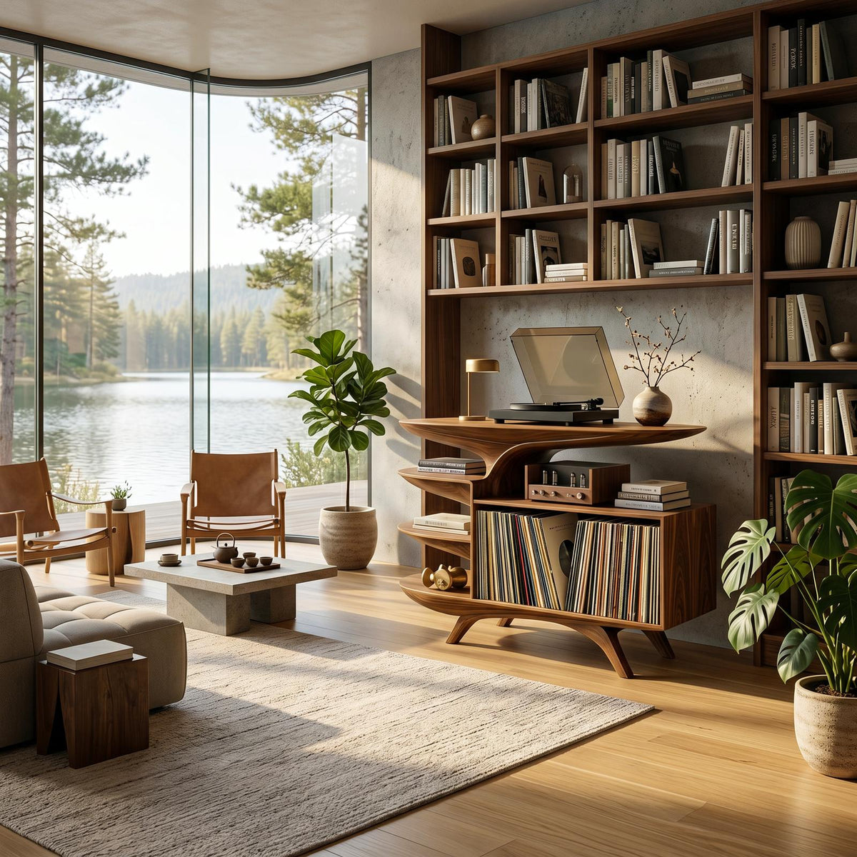 Modern Wooden Record Stand For Bedroom Interior Design Style