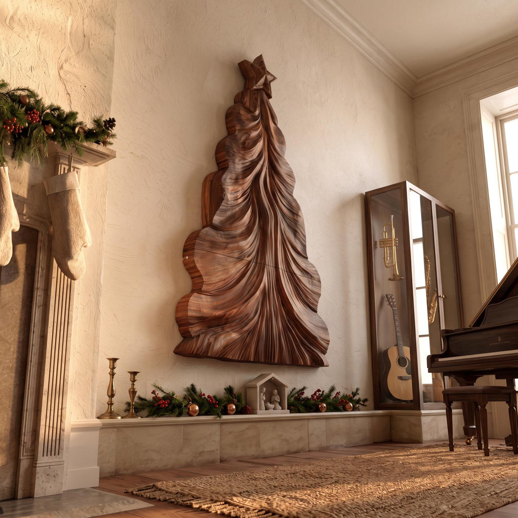 Contemporary Wooden Christmas Decor With Curved Openwork Design For Living Room