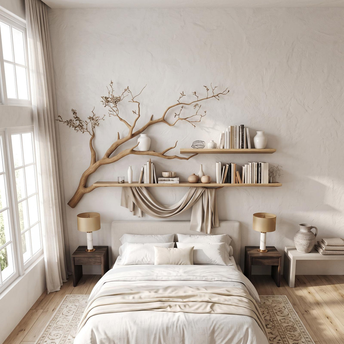 Rustic Organic Tree Shelf Artistic Natural Living Space