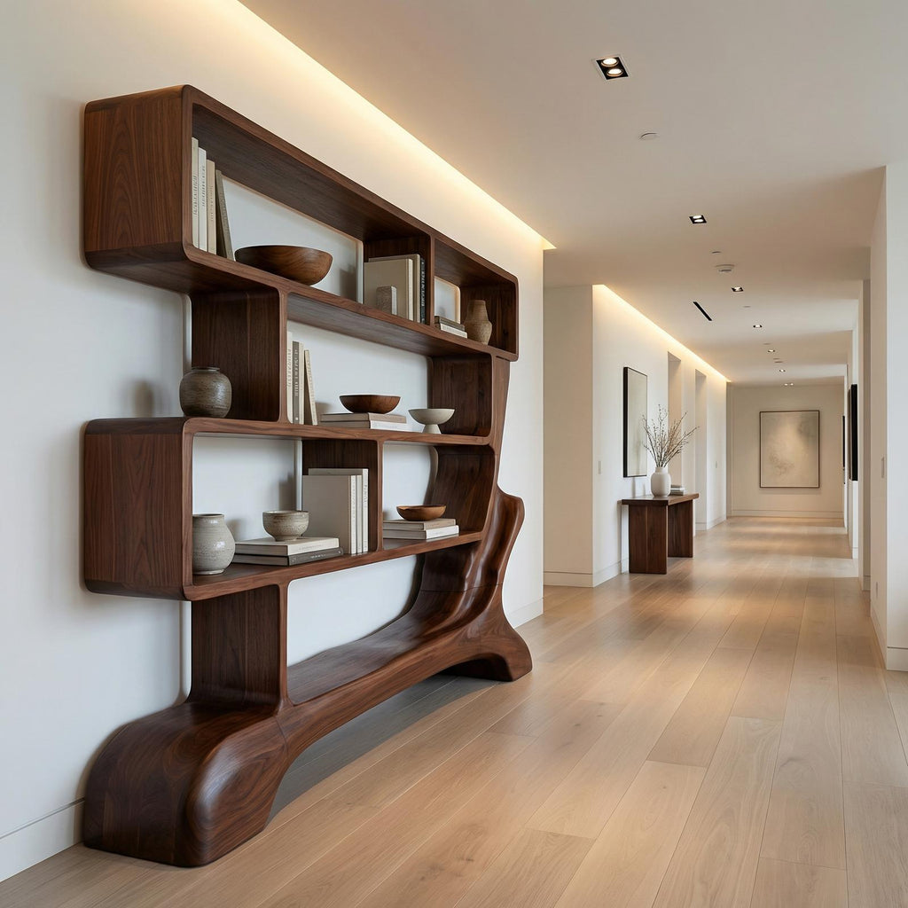 Organic Sculptural Bookshelf, Solid Wood Curved Tree Branch Bookcase, Decorative Display Shelf for Office