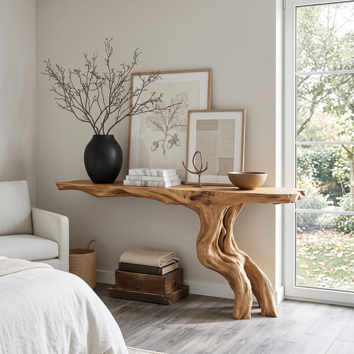 Rustic Console Table Driftwood Live Edge Natural Wood Gift