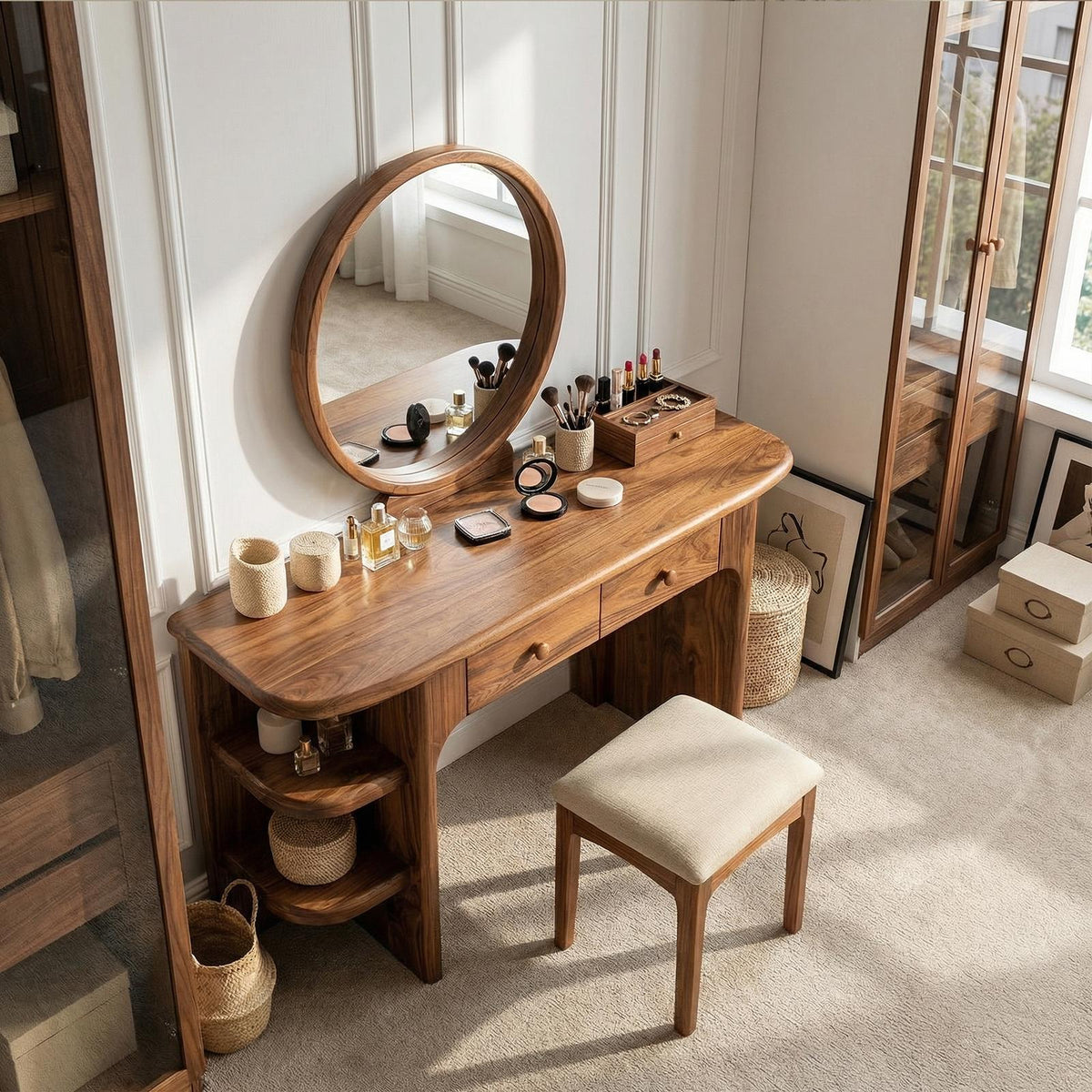 Spry Interior Rustic Dressing Table, Natural Solid Wood Makeup Vanity Desk with Drawers for Bedroom, SILDTTRMV007