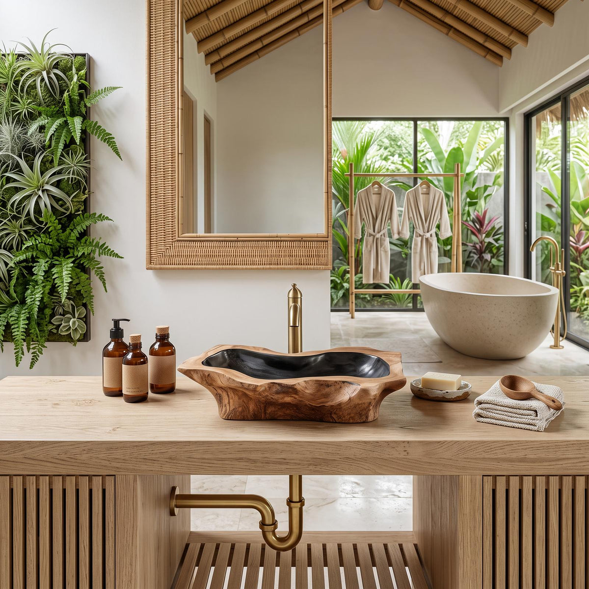 Rustic Handcrafted Wooden Vessel Sink For Bathroom Decor