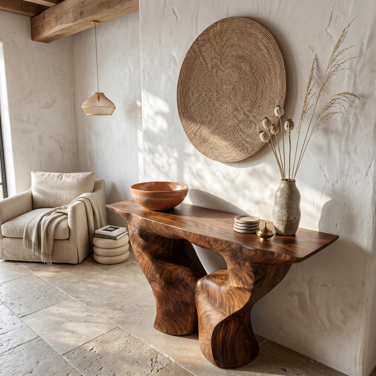 Organic Console Table, Nature Inspired Artistic Root Wood Entryway Table for Foyer & Living Room