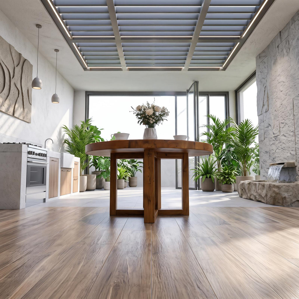 Spry Interior Rustic Round Solid Wood Dining Table, Modern Kitchen & Dining Room Wooden Dinette Table, Model SINLSADT075