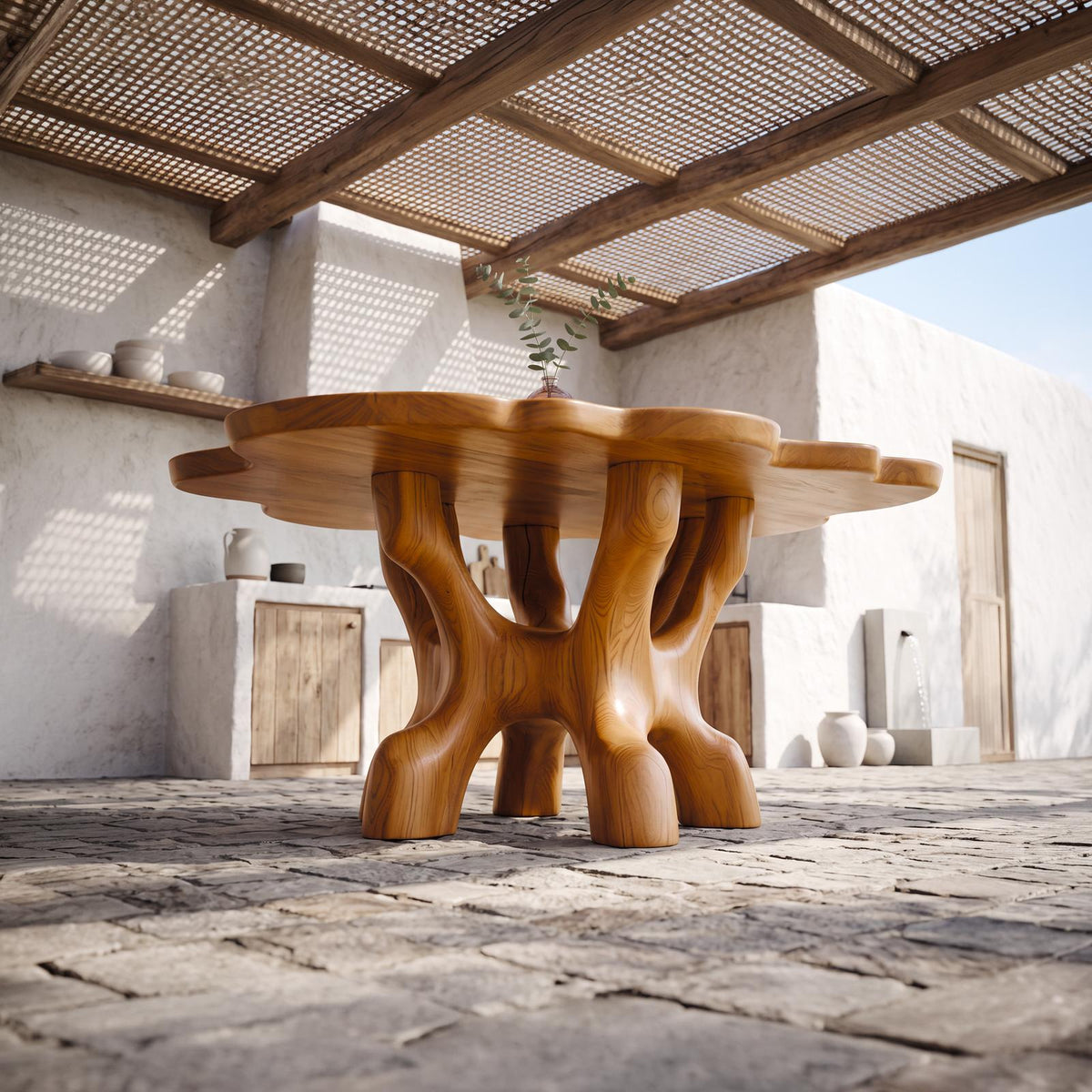 Rustic Organic Sculptural Wood Dining Table, Handcrafted Live Edge Kitchen Table for Living Room, Model