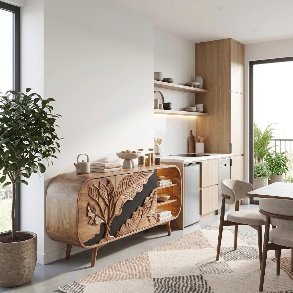 Organic Modern Carved Sideboard Cabinet Living Room