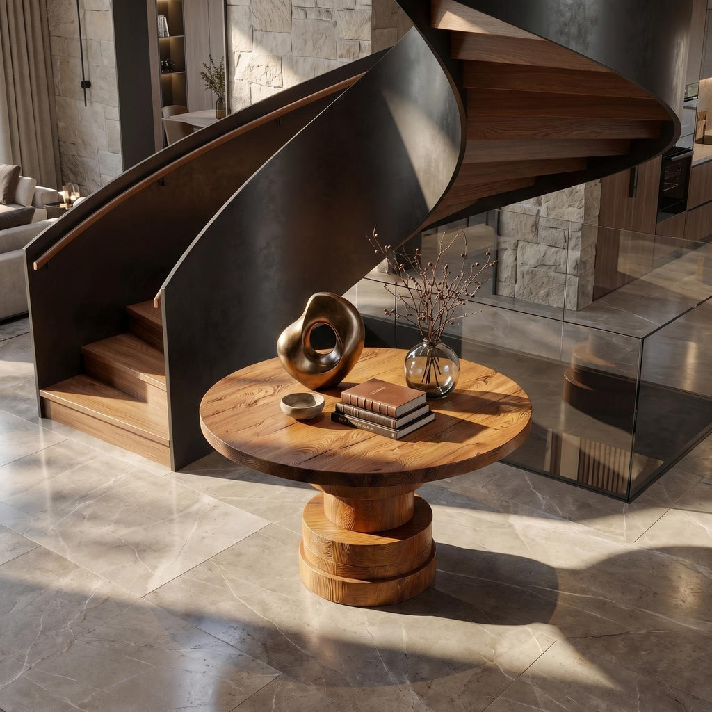Modern Sculptural Round Foyer Table For Entryway And Living Room