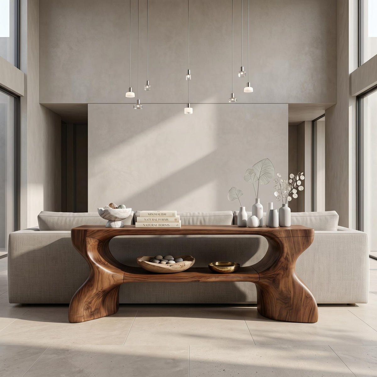 Contemporary Console Table, Architectural Curved Design Wood Entryway Table, Minimalist Sofa Table for Foyer