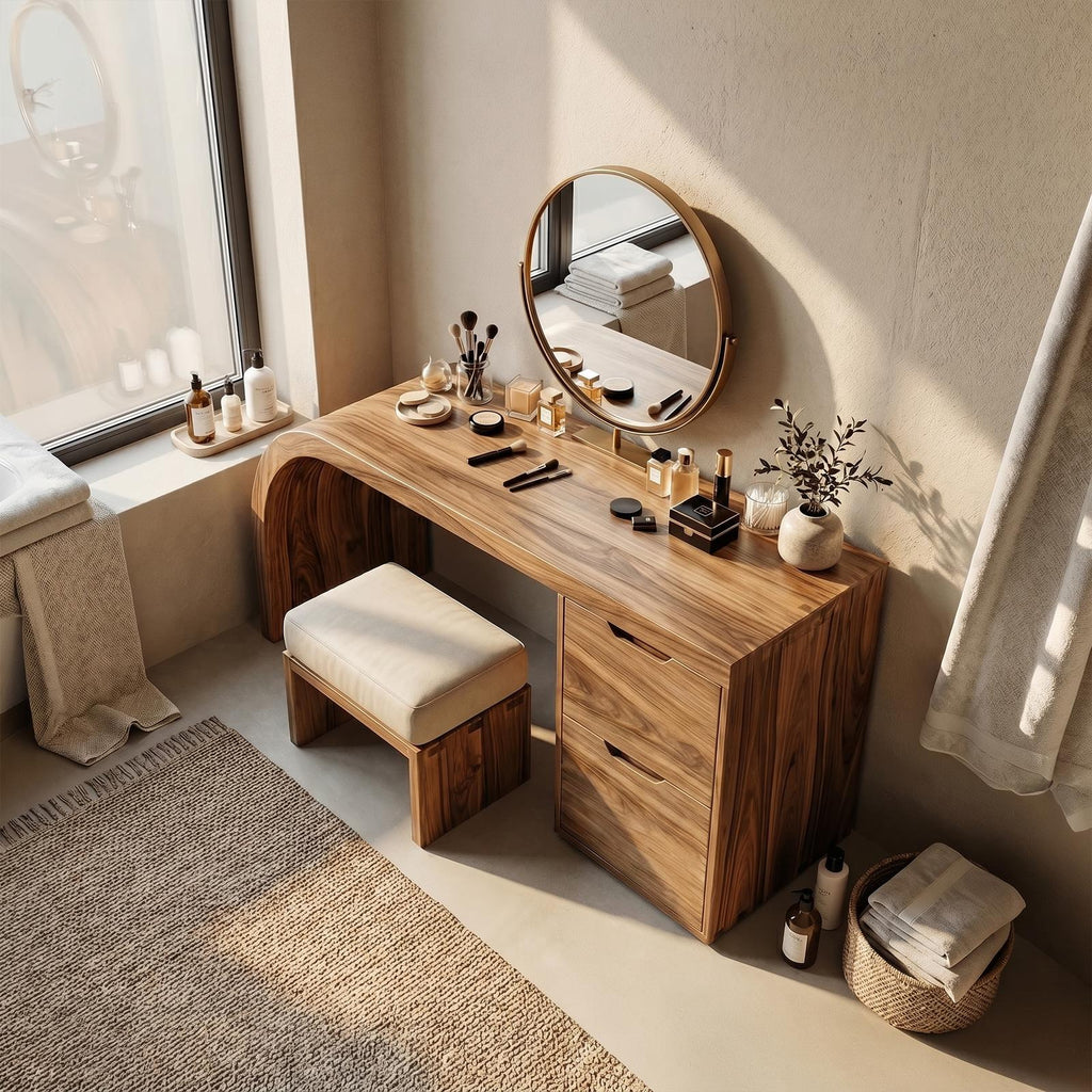 Spry Interior Industrial Vanity Table, Solid Wood Makeup Dressing Desk with Storage for Bedroom & Home Office, SILDTTRMV009