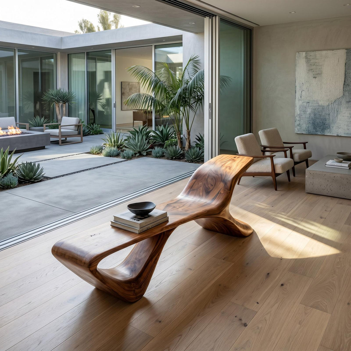 Organic Modern Curved Bench For Living Room Or Entryway