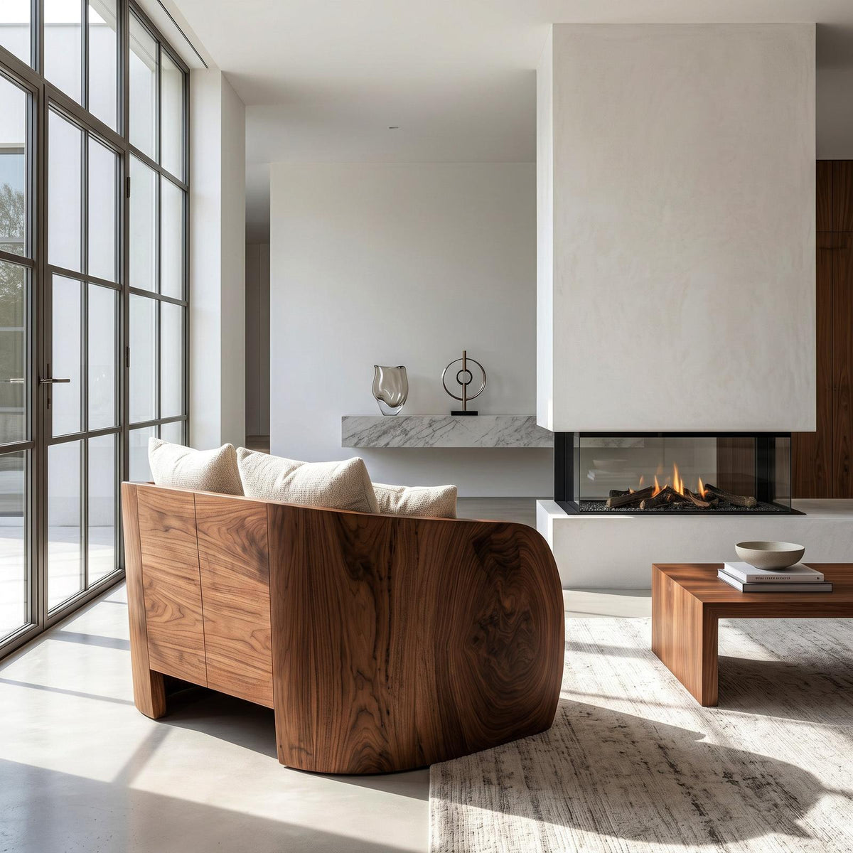 Modern Sculptural Armchair With Wrap-Around Backrest For Reading Corner