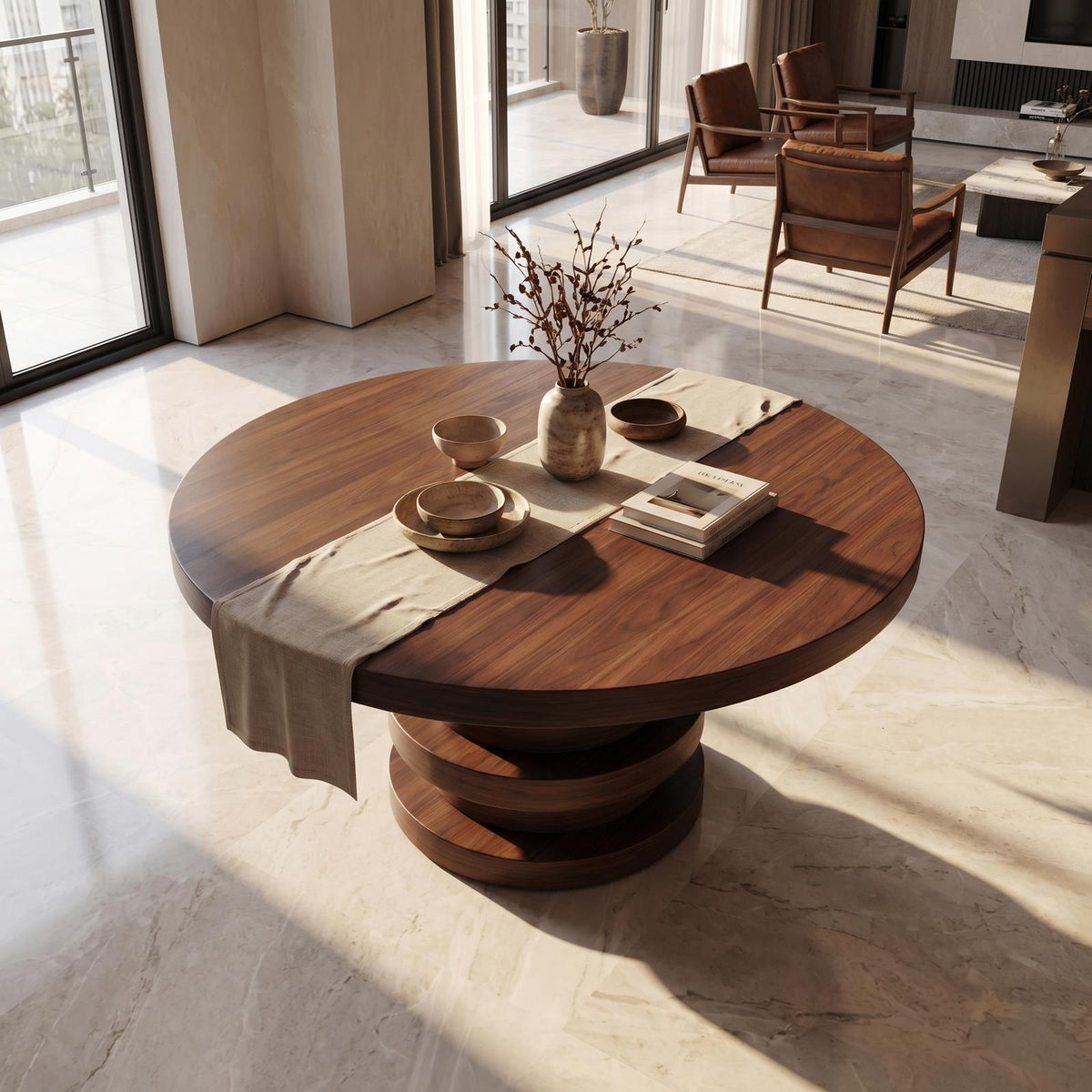 Modern Luxury Round Entryway Table, Solid Wood Architectural Pedestal Foyer Accent Table for Lobby, Hallway