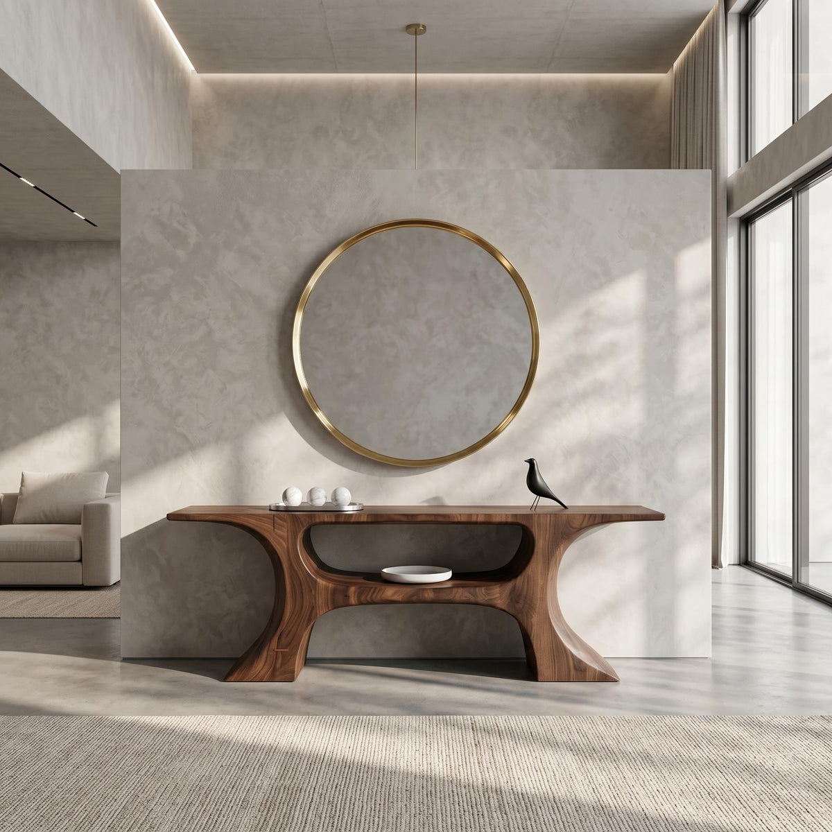 Modern Console Table, Soft Geometric Form Wood Entryway Table, Contemporary Foyer & Sofa Table for Living Room