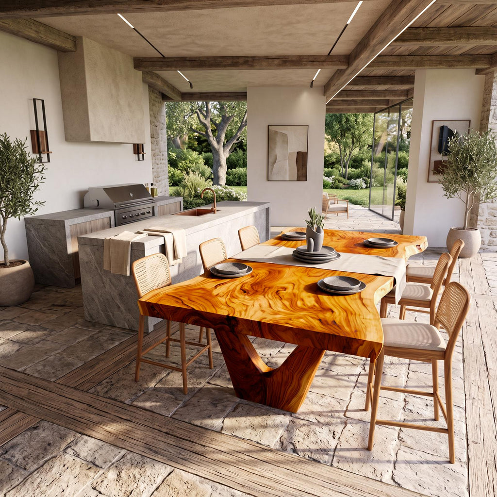 Rustic Sculptural Dining Table For Dining Room And Open Interior