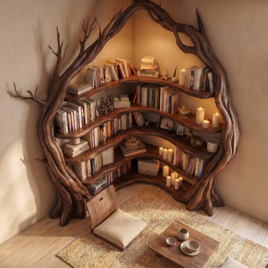 Statement Tree Corner Bookshelf For Living Room And Reading Nook