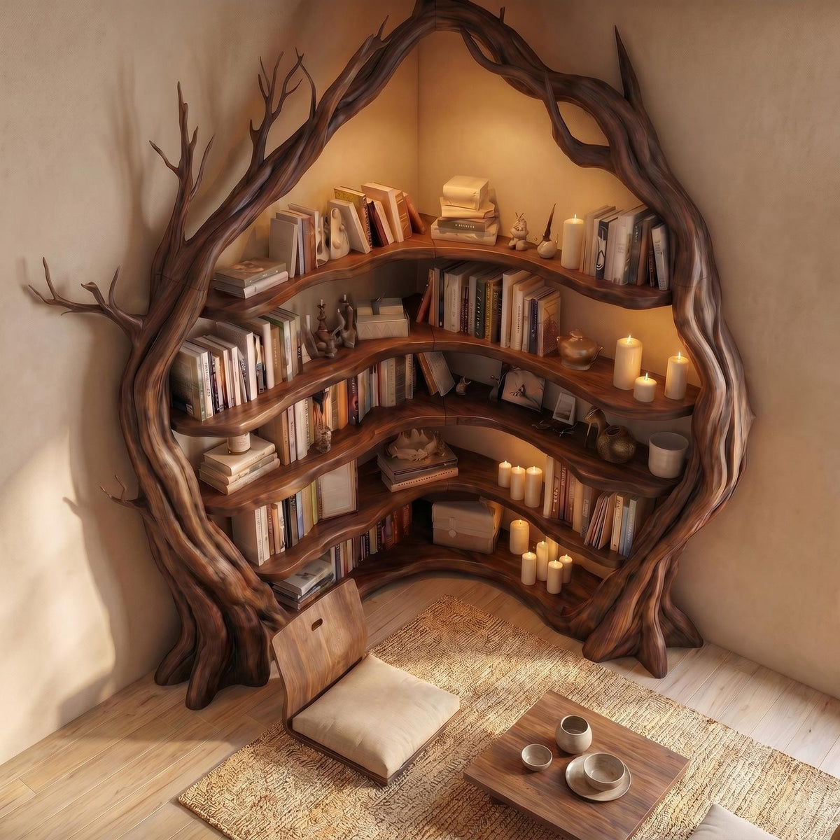 Statement Tree Corner Bookshelf For Living Room And Reading Nook