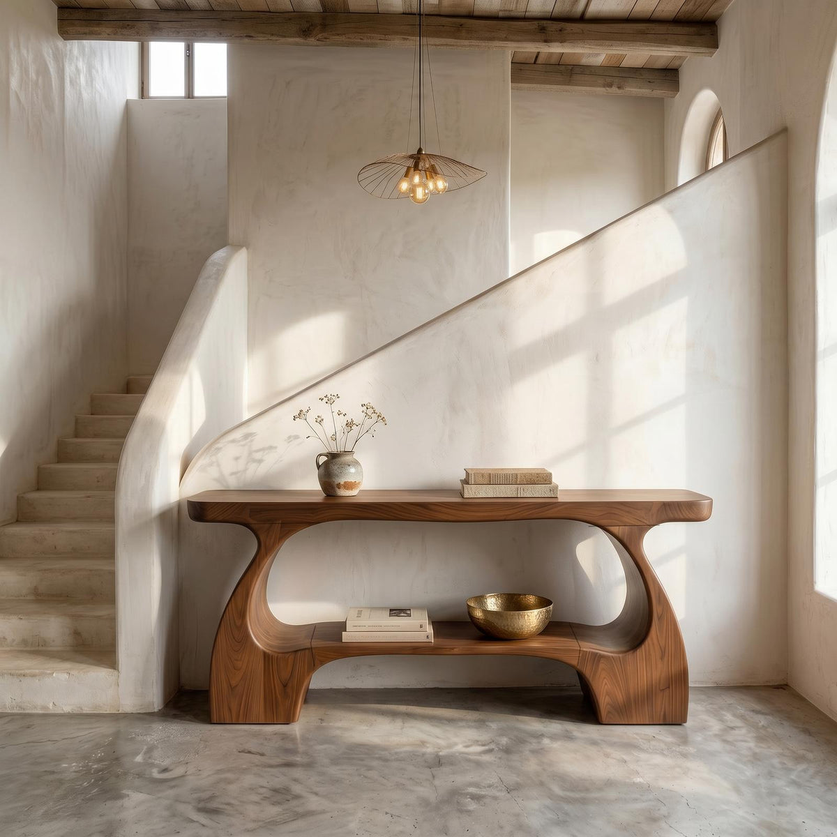 Natural Wood Console Table, Organic Curved Silhouette Entryway Table, Minimalist Sofa Table for Foyer