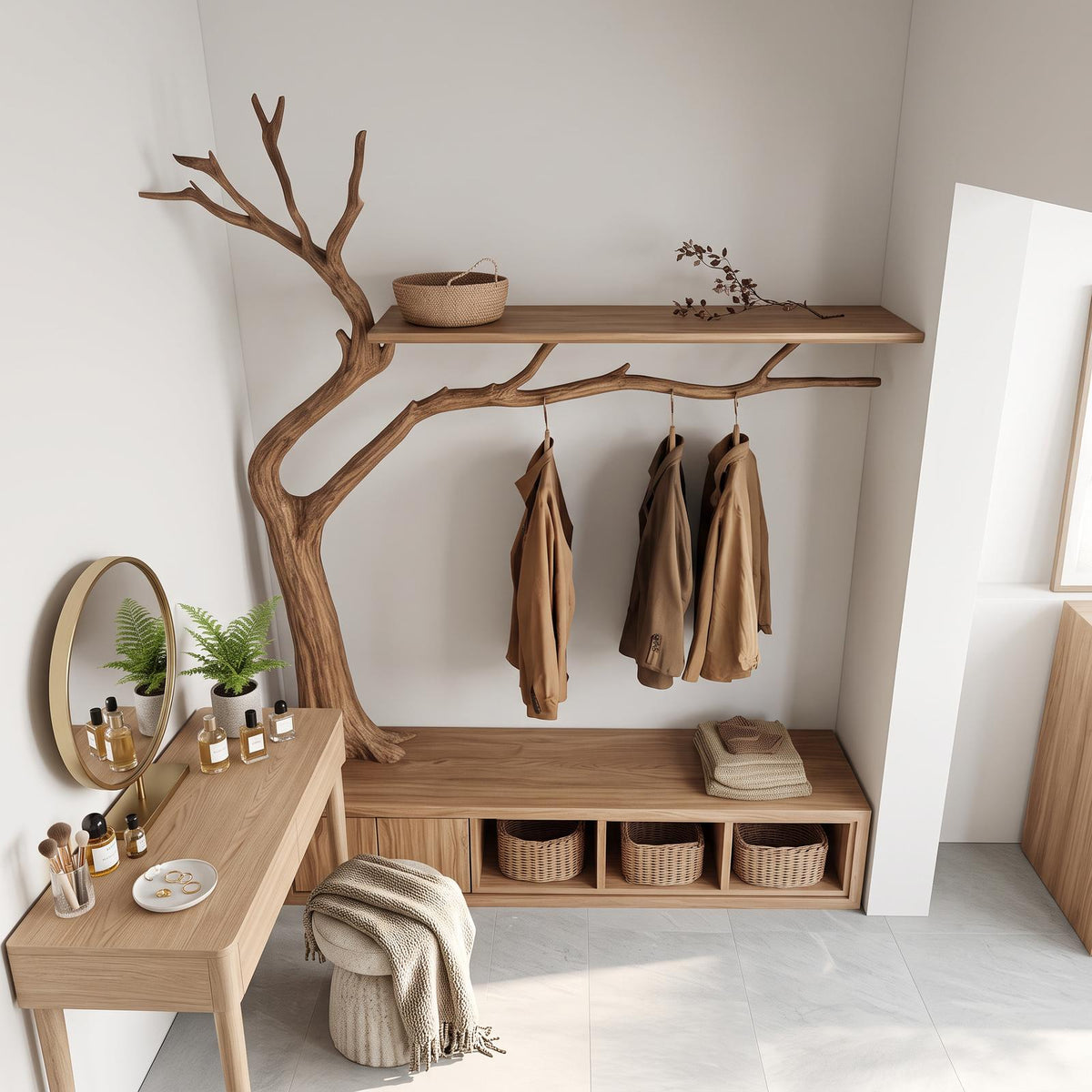 Rustic Wooden Cabinet With Tree Shaped Living And Bedroom