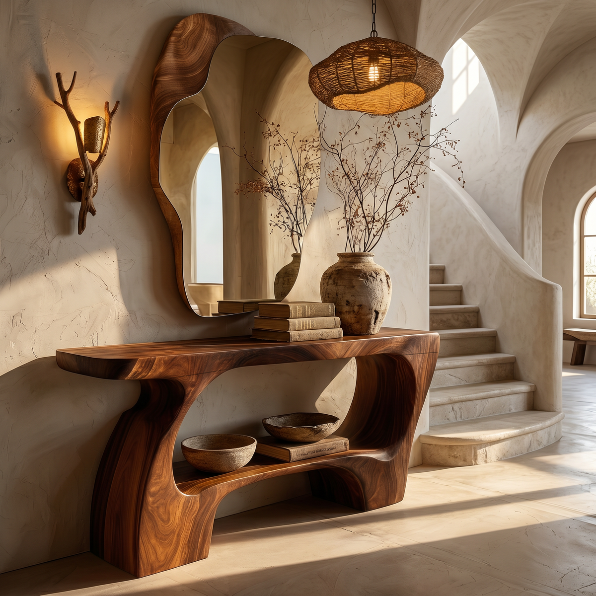 Contemporary Console Table, Artistic Open Structure Wooden Entryway Table for Living Room & Hallway