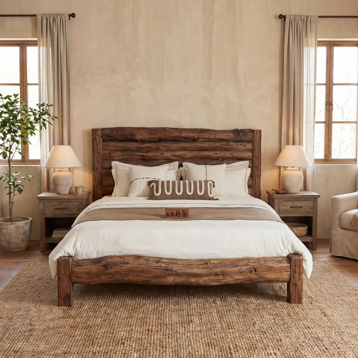 Minimalist Solid Wood Bed Frame, Modern Low Profile Wooden Platform Bed for Bedroom, Handcrafted Furniture