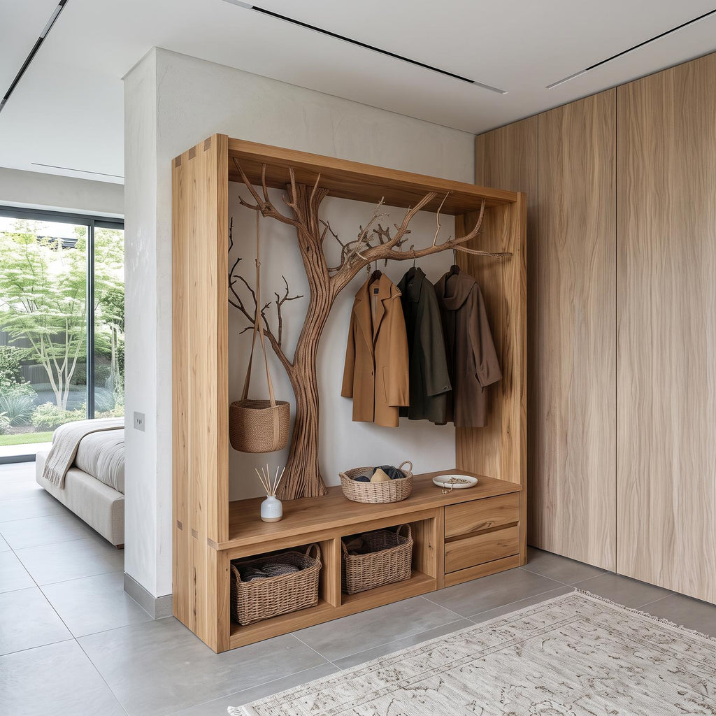 Rustic Wooden Tree Branch Entryway Cabinet Dressing Room