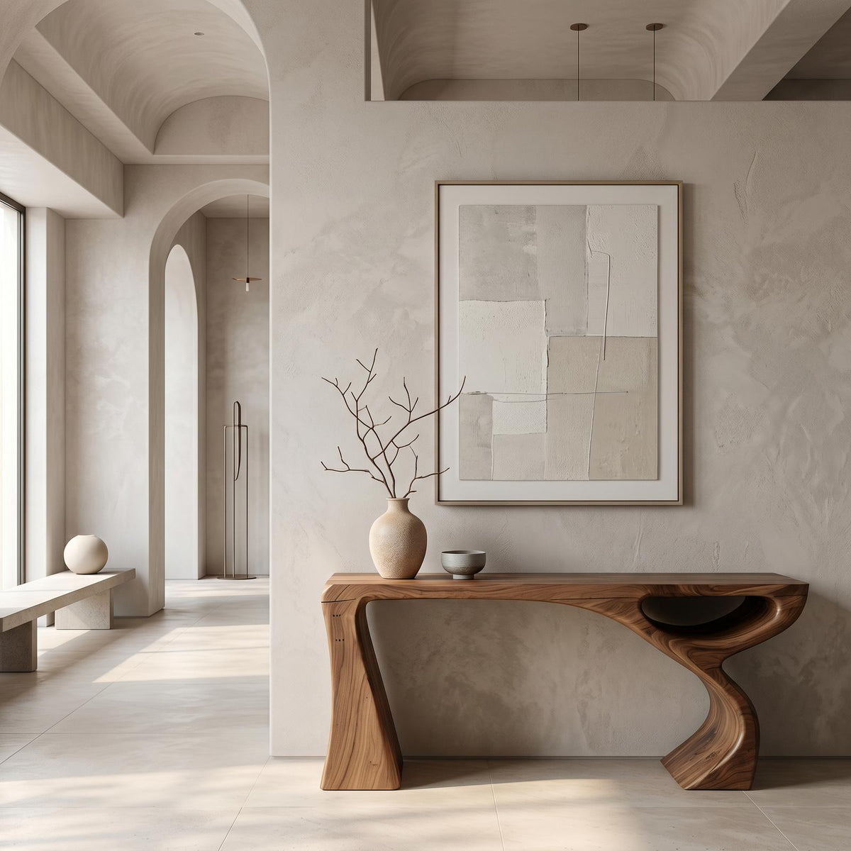 Contemporary Console Table, Fluid Open Structure Abstract Wood Entryway Table for Foyer & Living Room