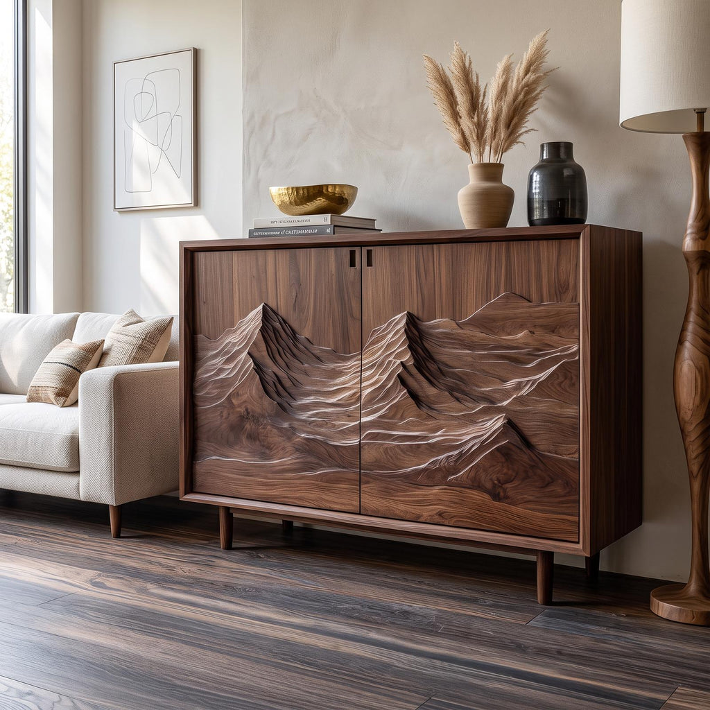 Rustic Sculptural Artistic Cabinet For Living Room And Interior Space