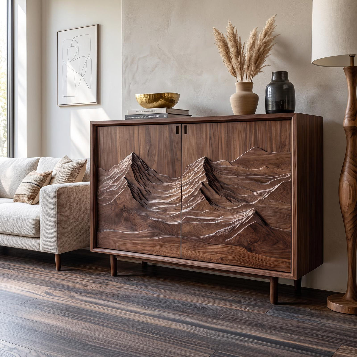 Rustic Sculptural Artistic Cabinet For Living Room And Interior Space
