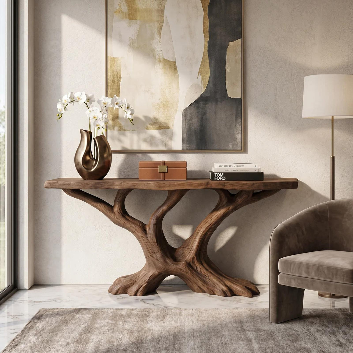 Contemporary Sculptural Console Table Modern Entryway
