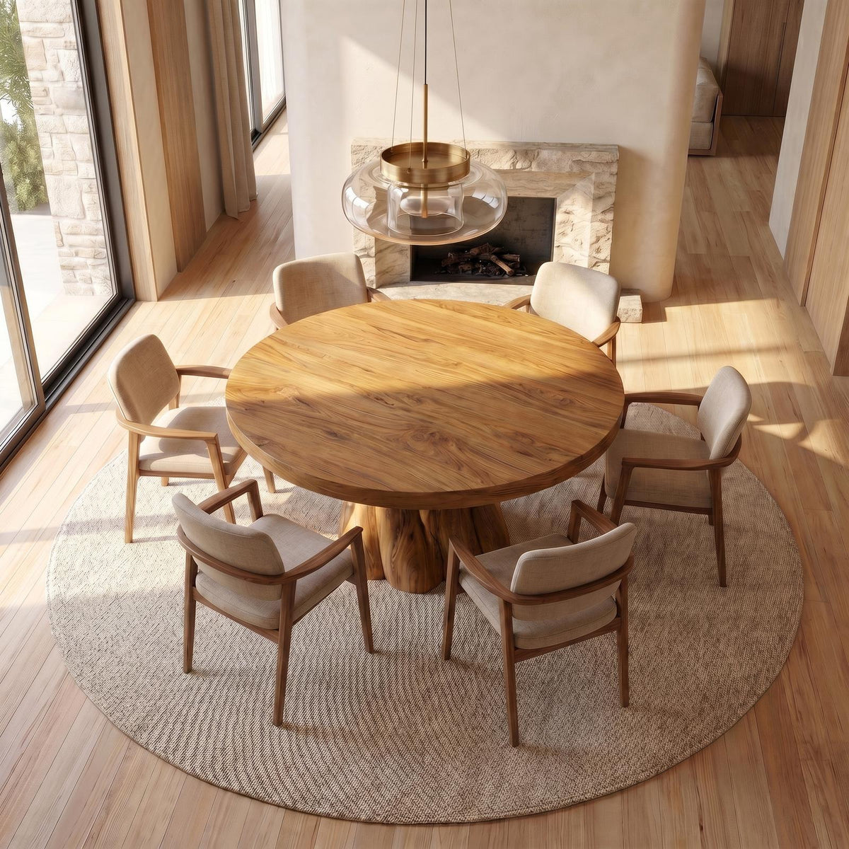 Organic Rustic Round Dining Table, Handcrafted Solid Wood Kitchen Table for Country Home Dining Room