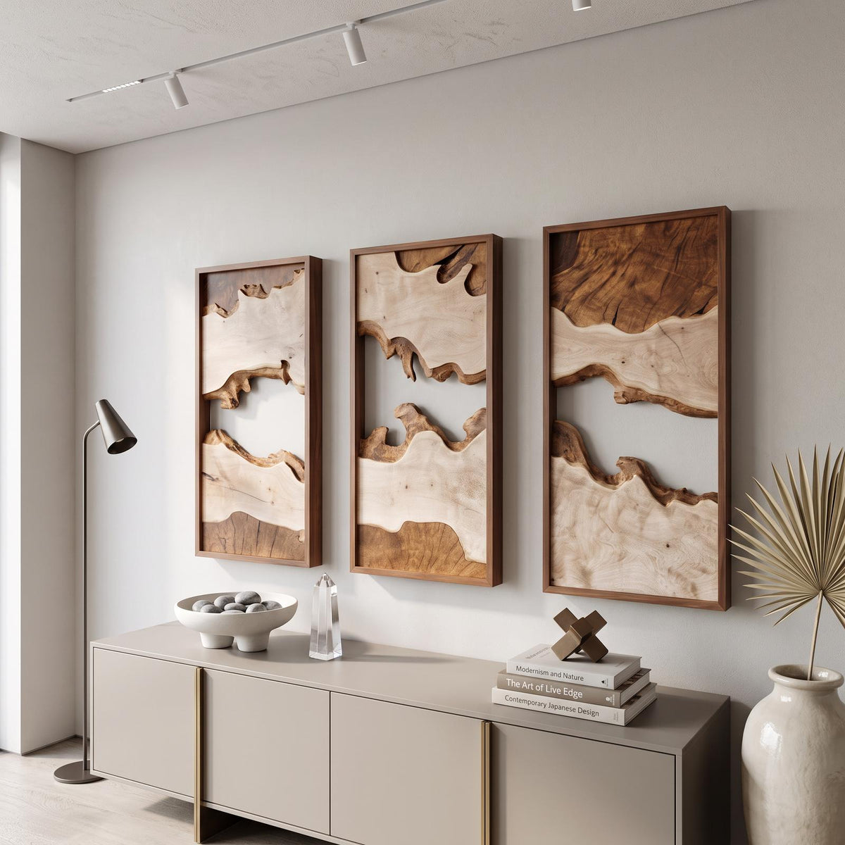 Spry Interior Modern Solid Wood Wall Art Set, Abstract Geometric Landscape Wooden Panels, Rustic Wall Hanging Decor for Living Room SINLSAWD002