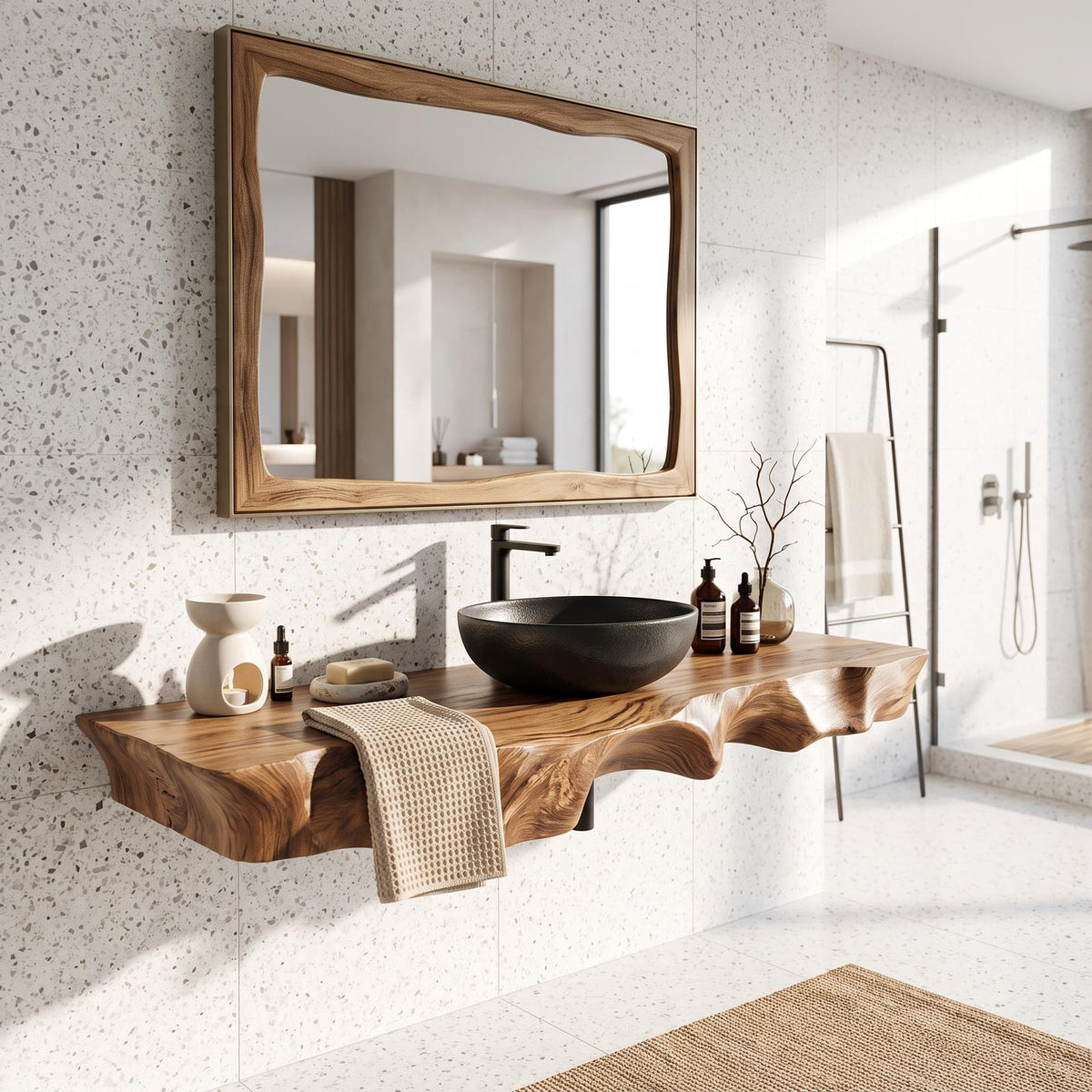 Farmhouse Solid Wood Bathroom Vanity Console, Handcrafted Rustic Wooden Washbasin Cabinet Base with Shelf