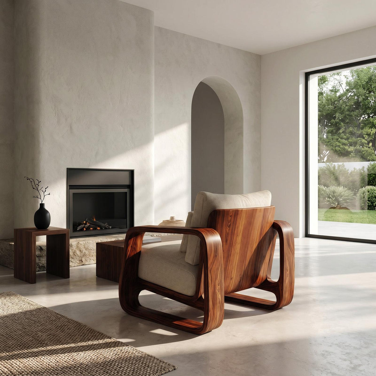 Organic Wooden Wide Armchair For Living Room