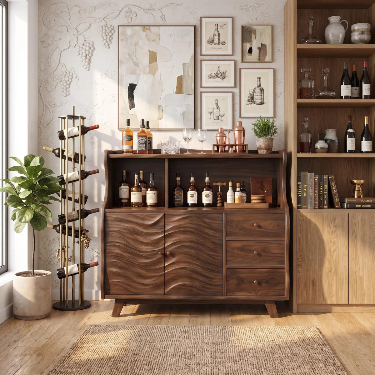 Mid Century Liquor Cabinet with Storage Living Room
