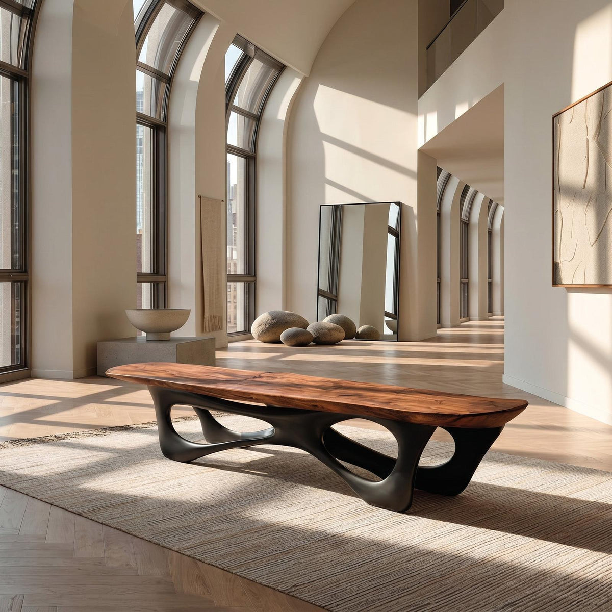 Curved Wooden Statement Bench For Modern Apartment RTTHHNCHR158