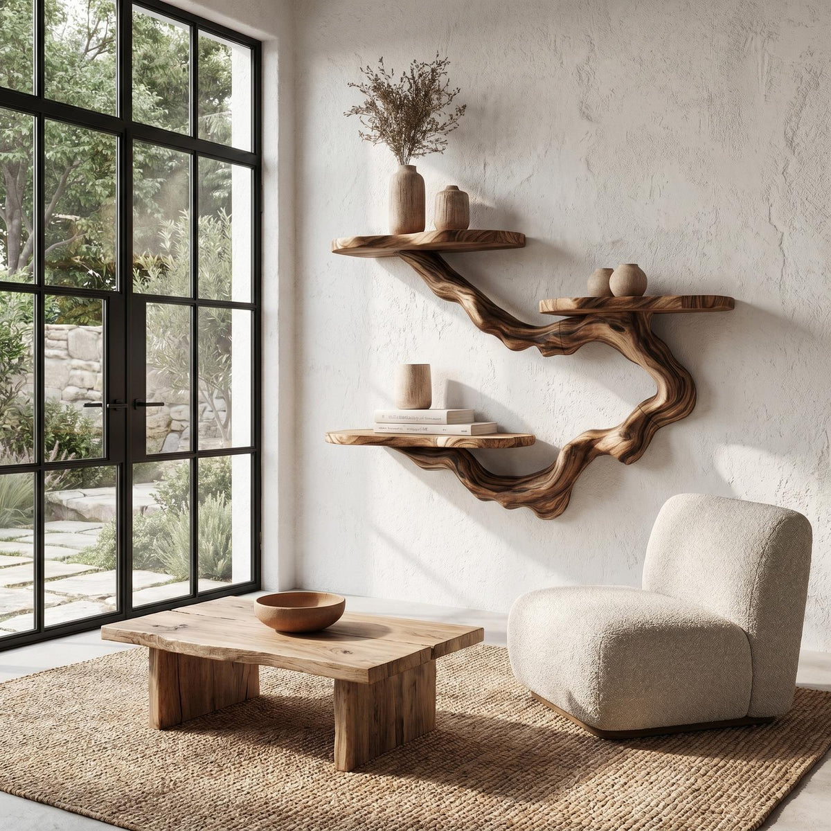 Rustic Floating Shelf with Display Storage, Solid Wood Wall Mounted Organizer Ledge