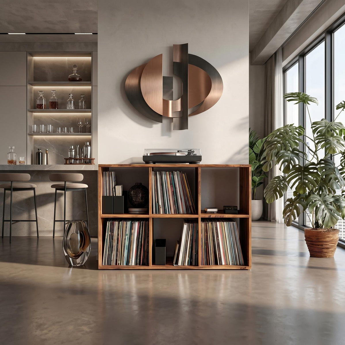 Mid-Century Wood Vinyl Record Storage Cabinet, Handcrafted Retro Turntable Stand with Album Divider Shelf, Model