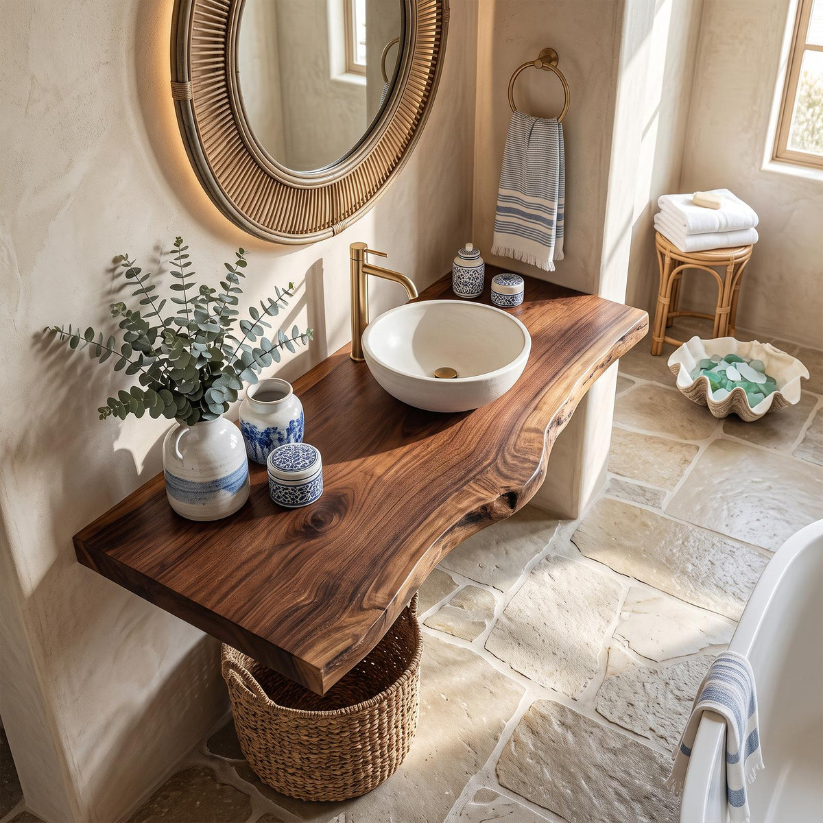 Handcrafted Vanity With Live Edge Look For Bathroom SILDTTRBAS011