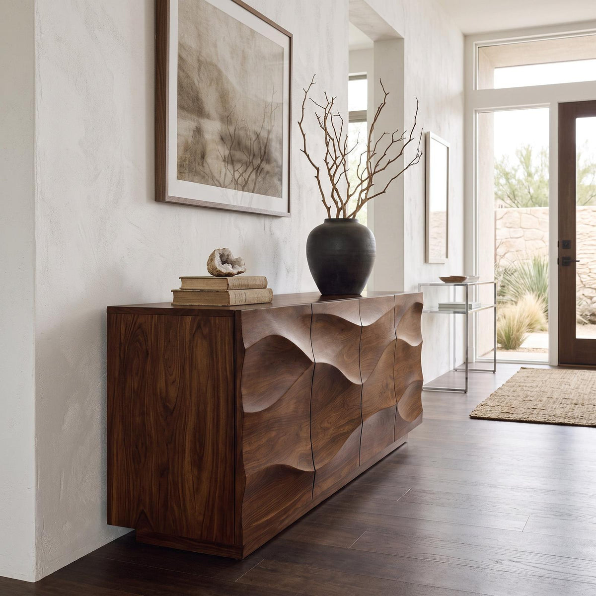 Spry Interior Modern Wave Sideboard, Sculptural Wood Buffet Cabinet & Credenza for Dining Room or Living Room Storage, SITHHNSIB012