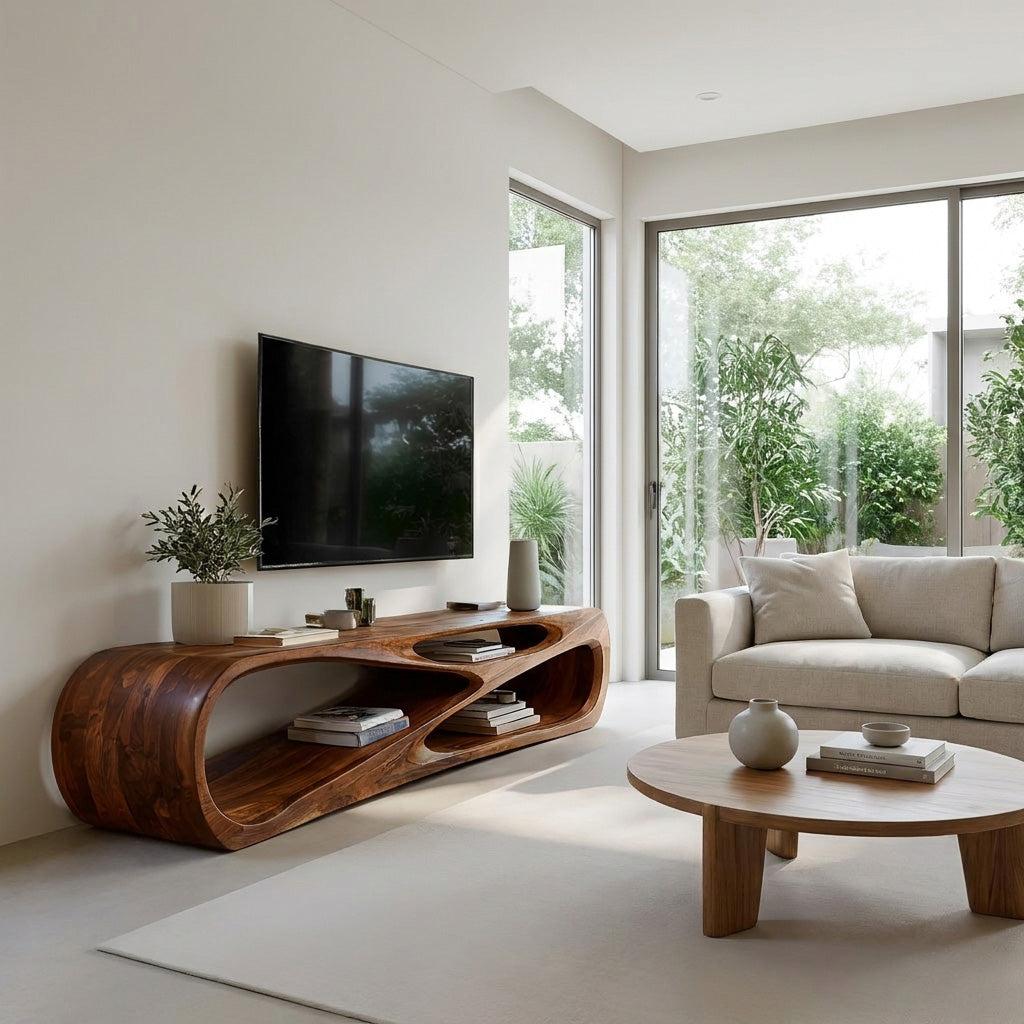 Contemporary Natural Wood Media Console For Living Room Decor RTTHHNTVC105