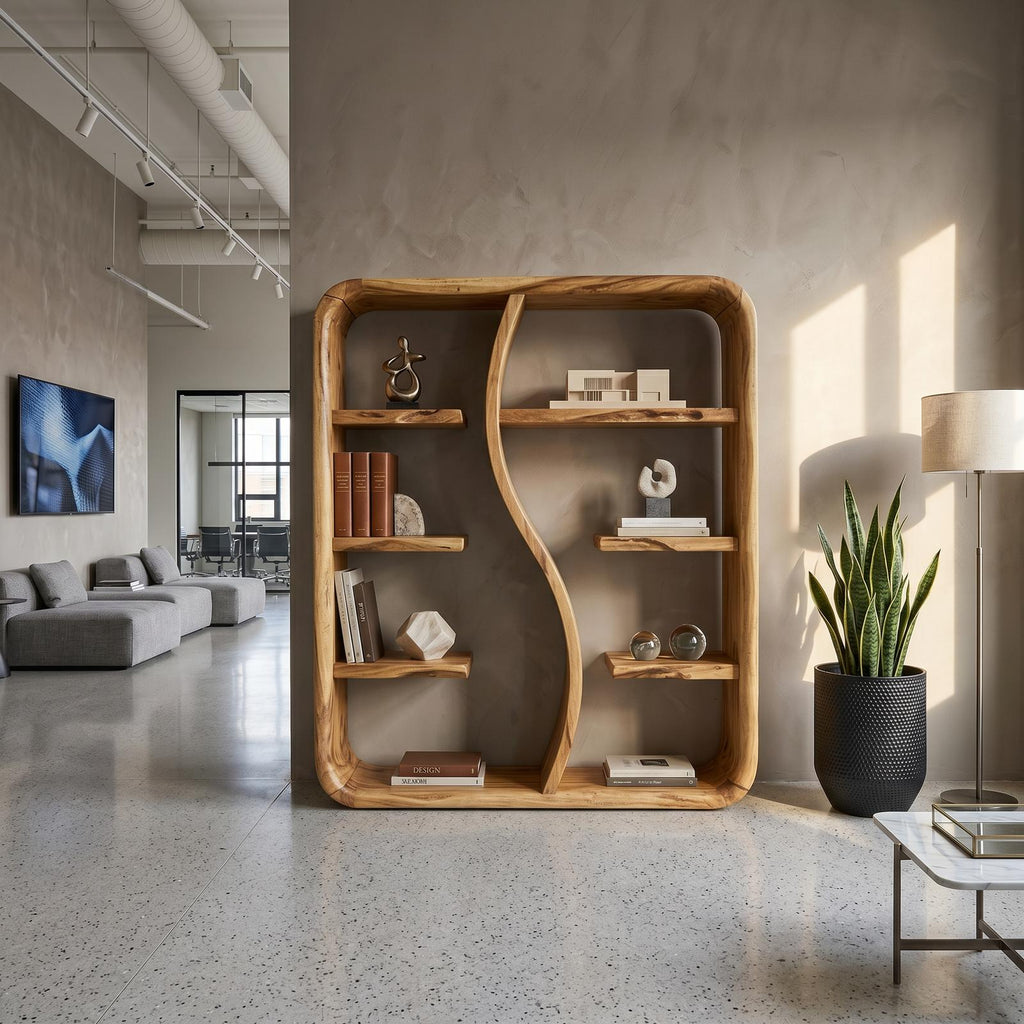 Modern Wooden Storage Bookshelf With Open Shelves