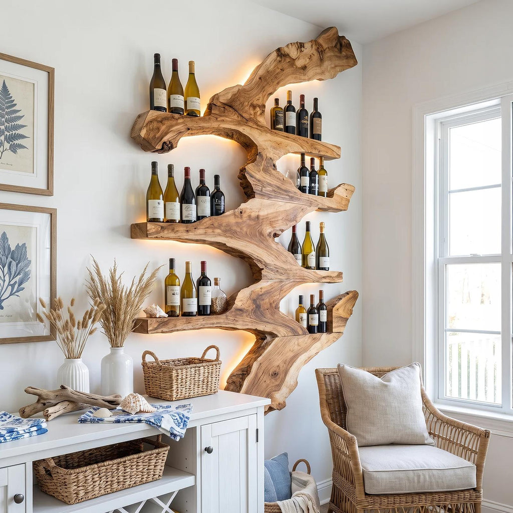 Handcrafted Wooden Wine Stand, Free-Standing Countertop Wine Bottle Rack & Display Holder for Kitchen & Bar