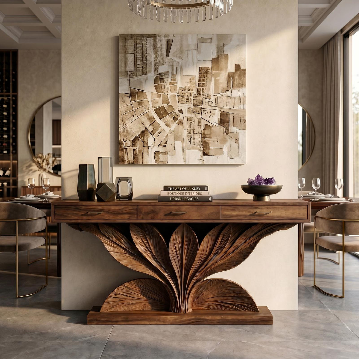 Coastal Leaf Base Console Table Luxury Entryway