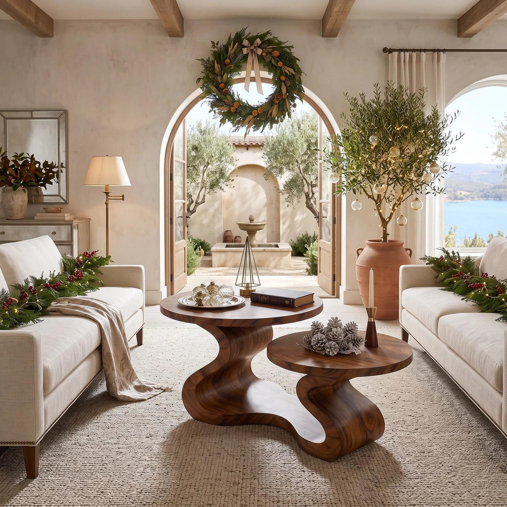 Organic Modern Christmas Round Coffee Table Coastal Residence